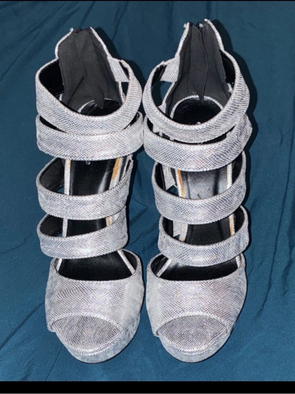 Qupid Gray Multi-Strap Platform Heels